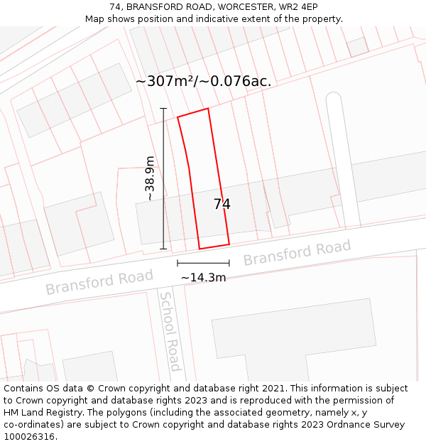 74, BRANSFORD ROAD, WORCESTER, WR2 4EP: Plot and title map