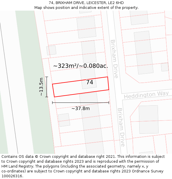 74, BRIXHAM DRIVE, LEICESTER, LE2 6HD: Plot and title map