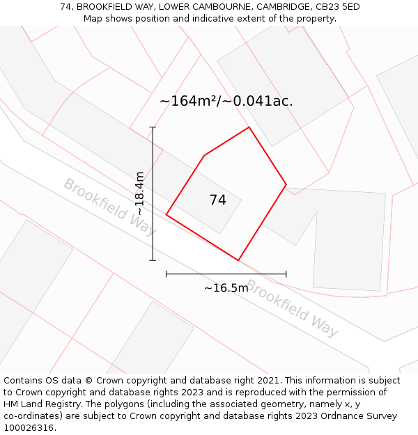 74, BROOKFIELD WAY, LOWER CAMBOURNE, CAMBRIDGE, CB23 5ED: Plot and title map