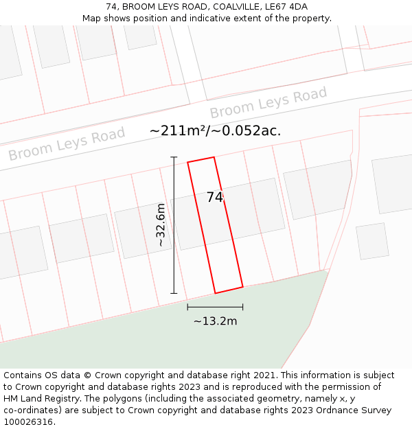 74, BROOM LEYS ROAD, COALVILLE, LE67 4DA: Plot and title map