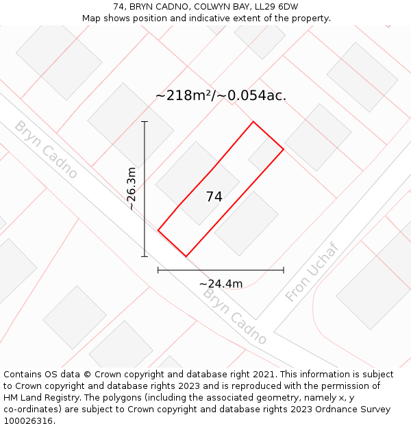 74, BRYN CADNO, COLWYN BAY, LL29 6DW: Plot and title map