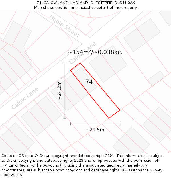 74, CALOW LANE, HASLAND, CHESTERFIELD, S41 0AX: Plot and title map