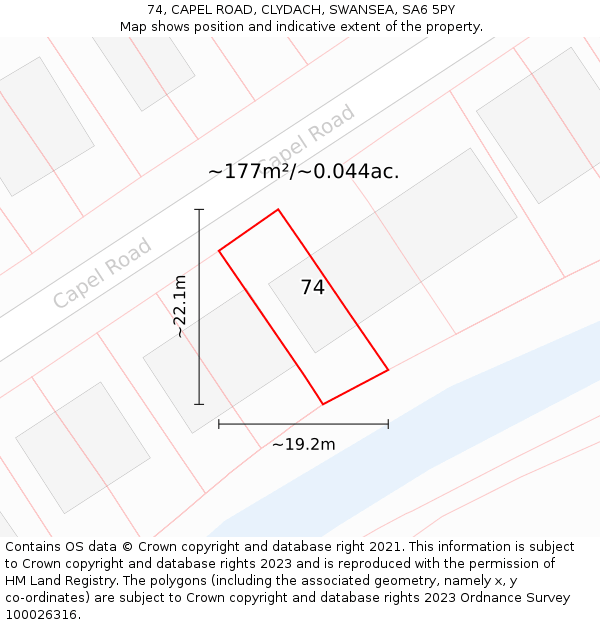 74, CAPEL ROAD, CLYDACH, SWANSEA, SA6 5PY: Plot and title map