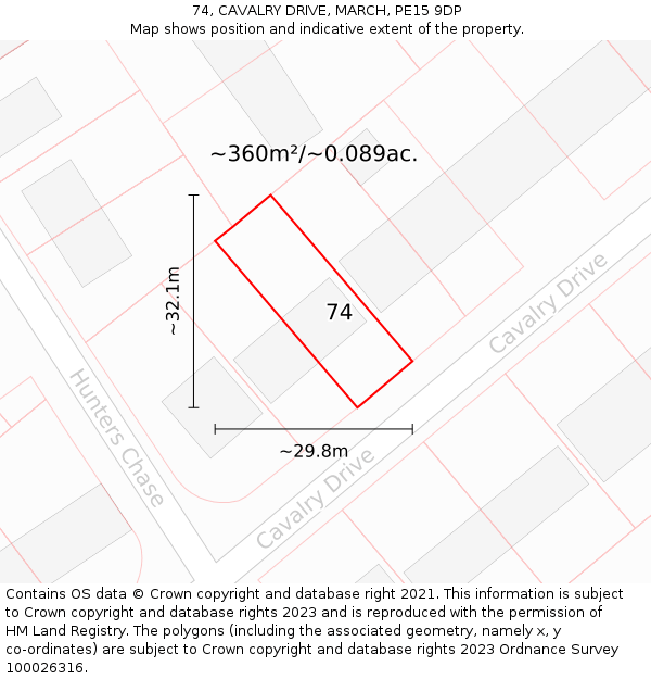 74, CAVALRY DRIVE, MARCH, PE15 9DP: Plot and title map