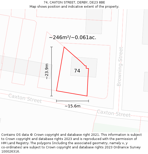 74, CAXTON STREET, DERBY, DE23 8BE: Plot and title map