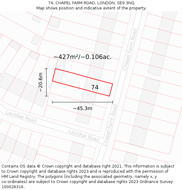 74, CHAPEL FARM ROAD, LONDON, SE9 3NQ: Plot and title map