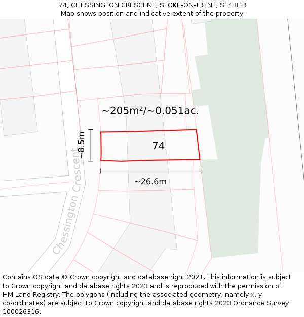 74, CHESSINGTON CRESCENT, STOKE-ON-TRENT, ST4 8ER: Plot and title map