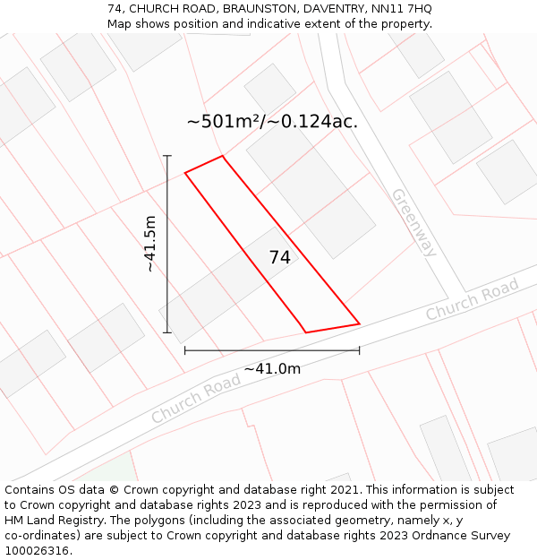 74, CHURCH ROAD, BRAUNSTON, DAVENTRY, NN11 7HQ: Plot and title map