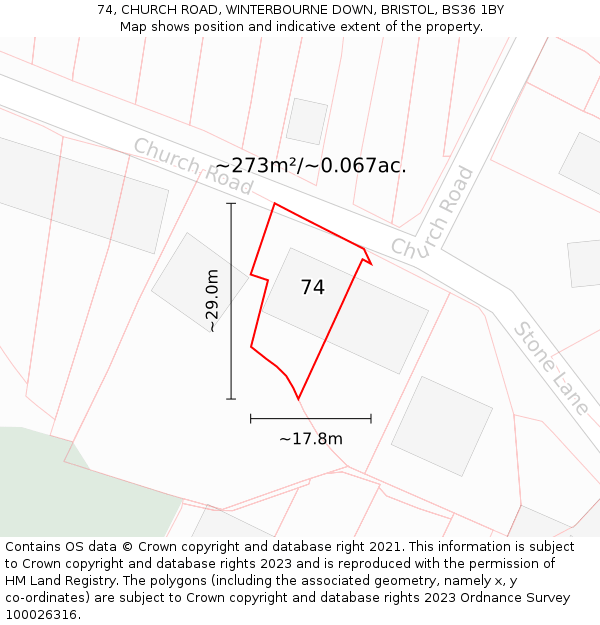 74, CHURCH ROAD, WINTERBOURNE DOWN, BRISTOL, BS36 1BY: Plot and title map