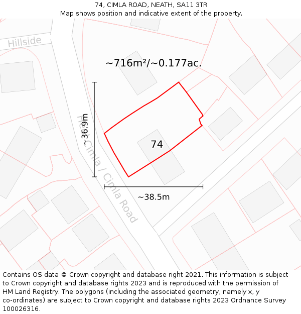 74, CIMLA ROAD, NEATH, SA11 3TR: Plot and title map