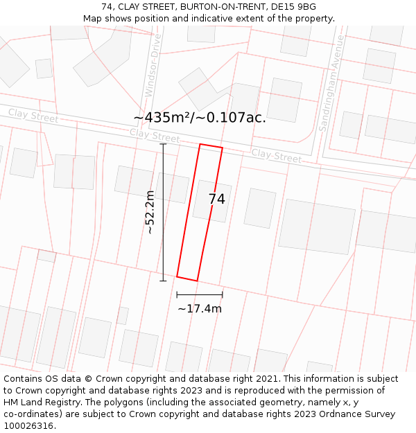 74, CLAY STREET, BURTON-ON-TRENT, DE15 9BG: Plot and title map