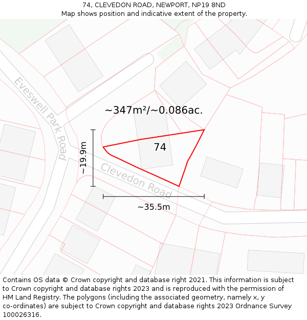 74, CLEVEDON ROAD, NEWPORT, NP19 8ND: Plot and title map
