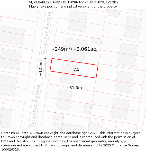 74, CLEVELEYS AVENUE, THORNTON-CLEVELEYS, FY5 2DY: Plot and title map