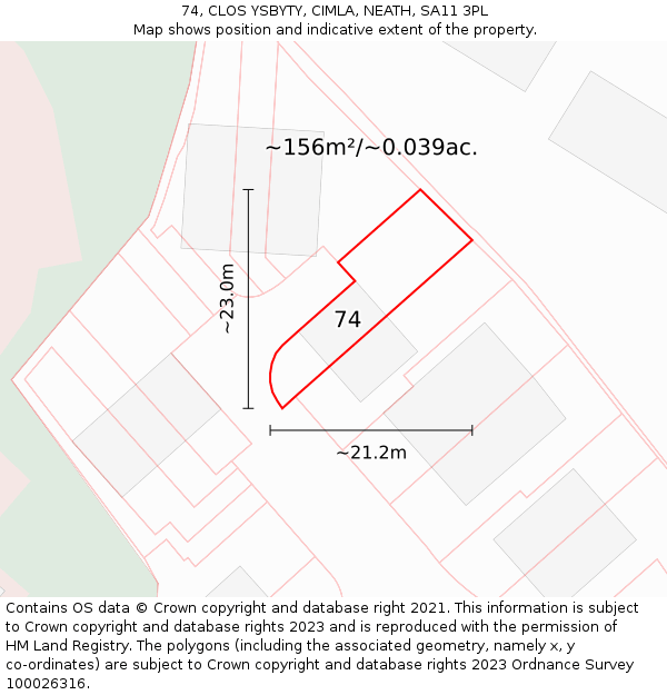 74, CLOS YSBYTY, CIMLA, NEATH, SA11 3PL: Plot and title map