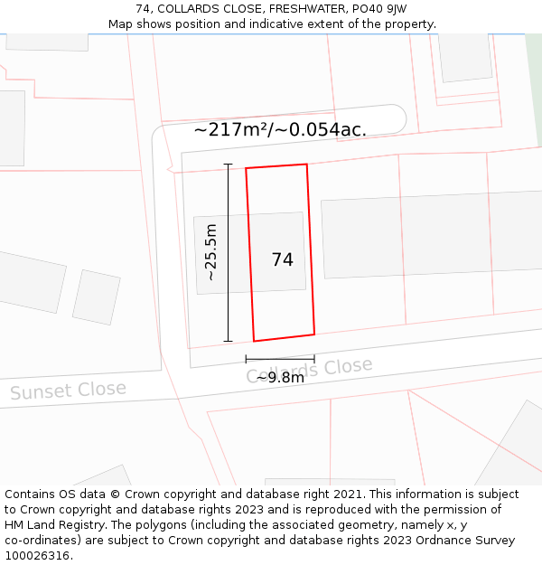 74, COLLARDS CLOSE, FRESHWATER, PO40 9JW: Plot and title map