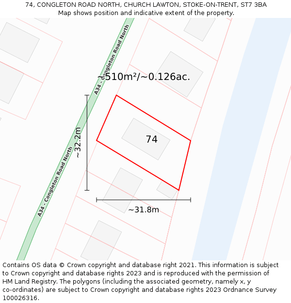 74, CONGLETON ROAD NORTH, CHURCH LAWTON, STOKE-ON-TRENT, ST7 3BA: Plot and title map