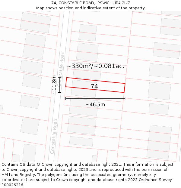 74, CONSTABLE ROAD, IPSWICH, IP4 2UZ: Plot and title map