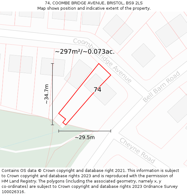 74, COOMBE BRIDGE AVENUE, BRISTOL, BS9 2LS: Plot and title map