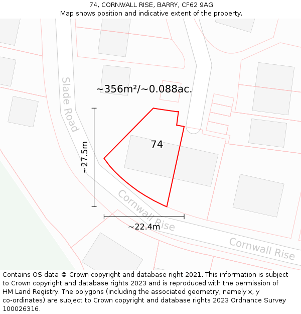 74, CORNWALL RISE, BARRY, CF62 9AG: Plot and title map