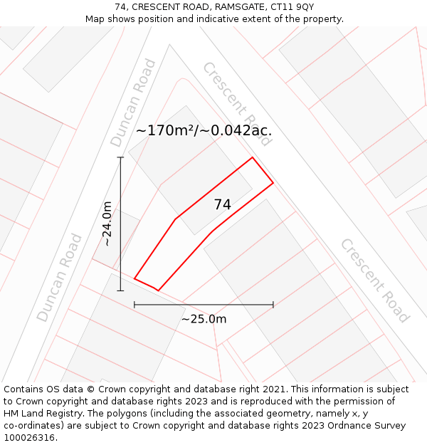 74, CRESCENT ROAD, RAMSGATE, CT11 9QY: Plot and title map