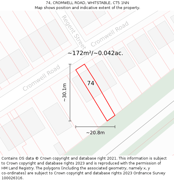 74, CROMWELL ROAD, WHITSTABLE, CT5 1NN: Plot and title map