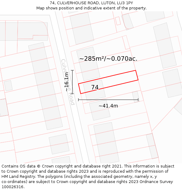 74, CULVERHOUSE ROAD, LUTON, LU3 1PY: Plot and title map