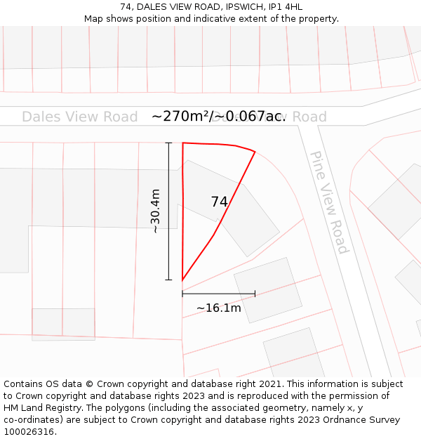 74, DALES VIEW ROAD, IPSWICH, IP1 4HL: Plot and title map