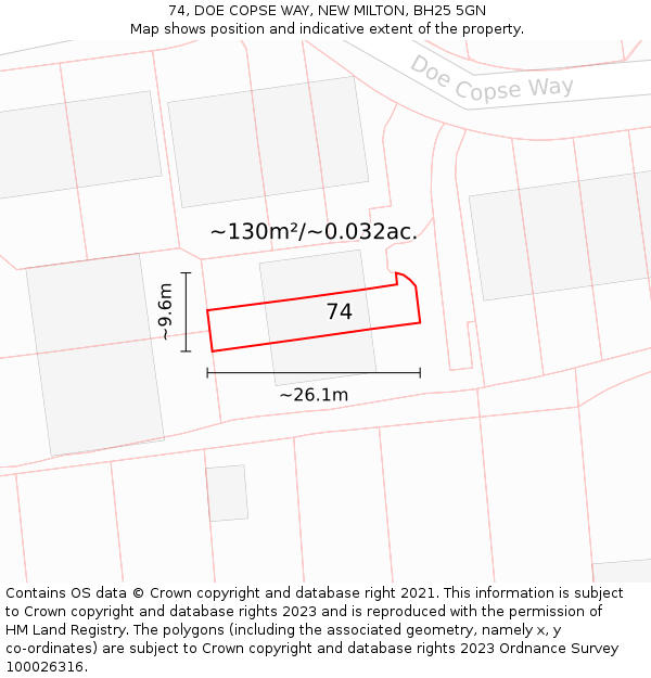 74, DOE COPSE WAY, NEW MILTON, BH25 5GN: Plot and title map