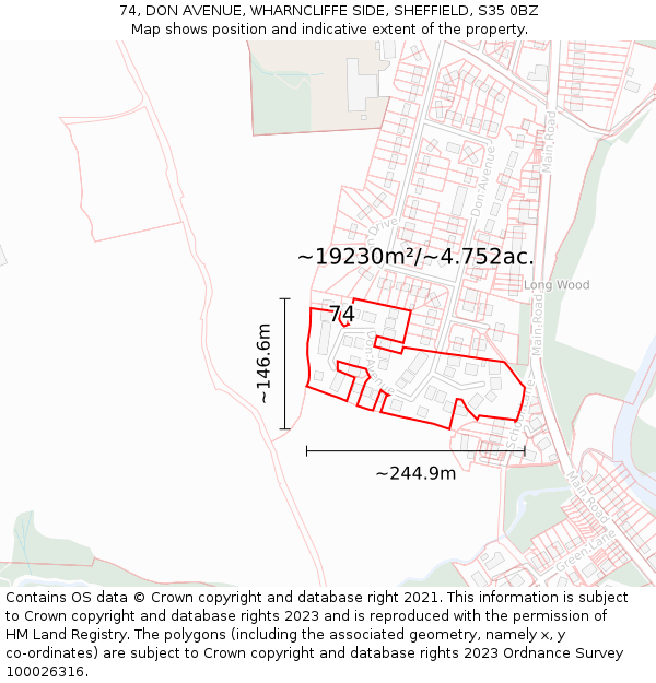 74, DON AVENUE, WHARNCLIFFE SIDE, SHEFFIELD, S35 0BZ: Plot and title map