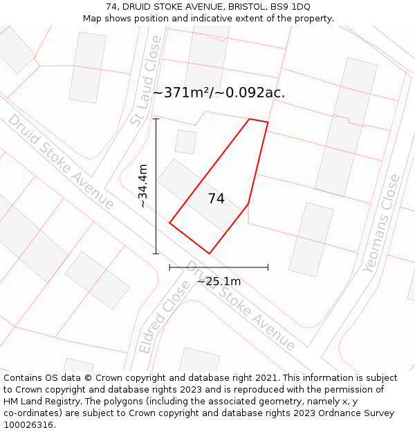 74, DRUID STOKE AVENUE, BRISTOL, BS9 1DQ: Plot and title map