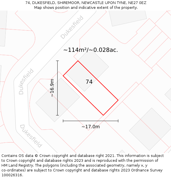 74, DUKESFIELD, SHIREMOOR, NEWCASTLE UPON TYNE, NE27 0EZ: Plot and title map