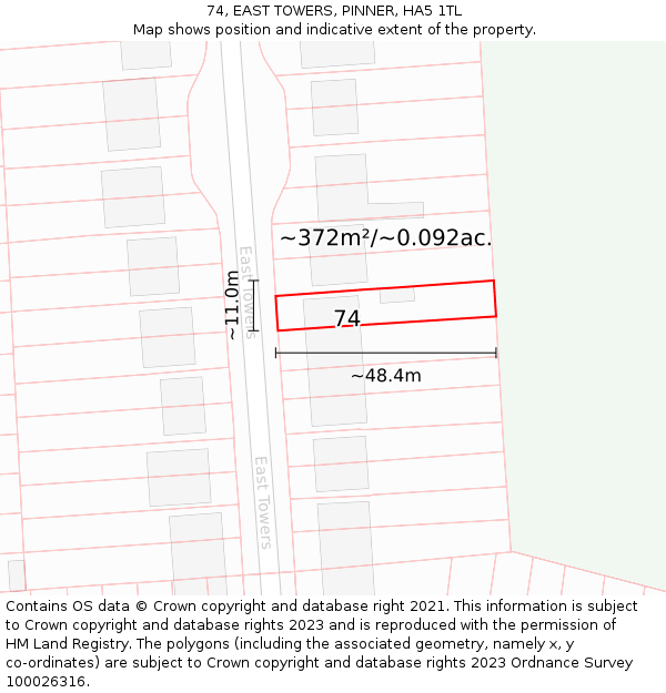 74, EAST TOWERS, PINNER, HA5 1TL: Plot and title map