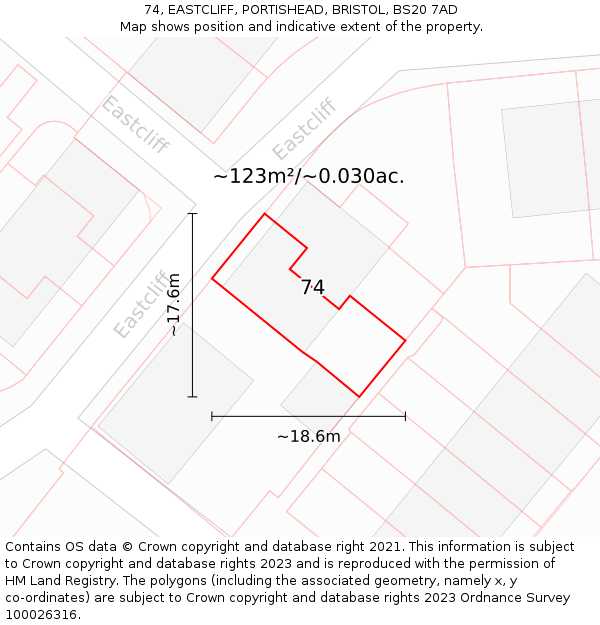 74, EASTCLIFF, PORTISHEAD, BRISTOL, BS20 7AD: Plot and title map