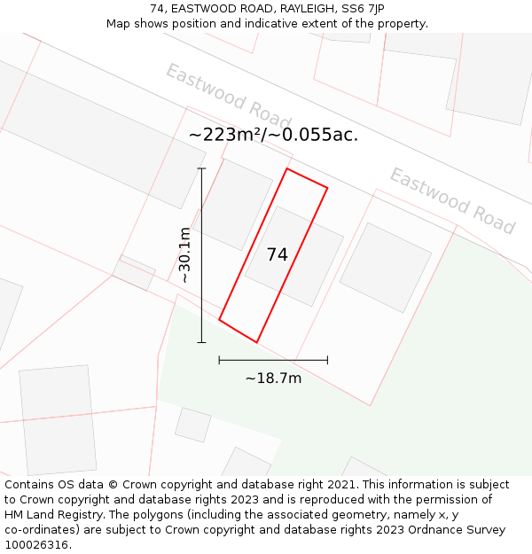 74, EASTWOOD ROAD, RAYLEIGH, SS6 7JP: Plot and title map