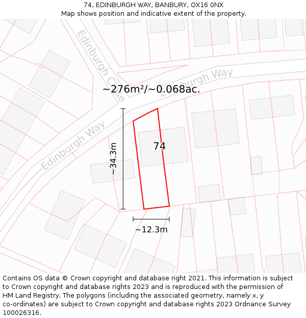 74, EDINBURGH WAY, BANBURY, OX16 0NX: Plot and title map