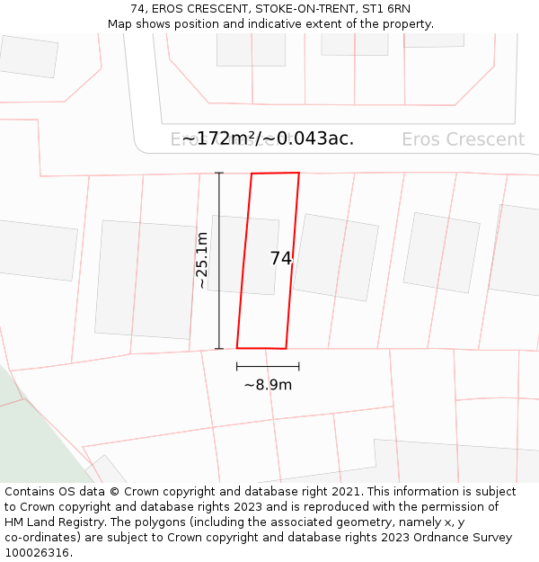 74, EROS CRESCENT, STOKE-ON-TRENT, ST1 6RN: Plot and title map