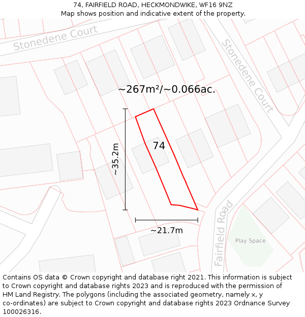 74, FAIRFIELD ROAD, HECKMONDWIKE, WF16 9NZ: Plot and title map