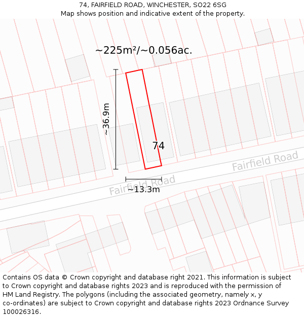 74, FAIRFIELD ROAD, WINCHESTER, SO22 6SG: Plot and title map