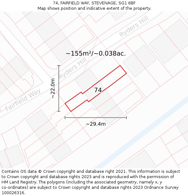 74, FAIRFIELD WAY, STEVENAGE, SG1 6BF: Plot and title map