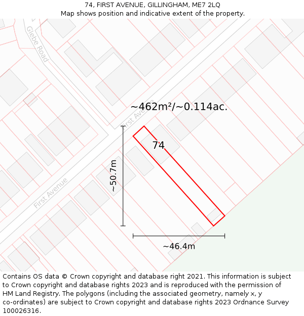 74, FIRST AVENUE, GILLINGHAM, ME7 2LQ: Plot and title map