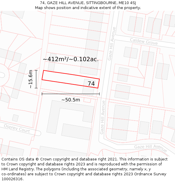 74, GAZE HILL AVENUE, SITTINGBOURNE, ME10 4SJ: Plot and title map