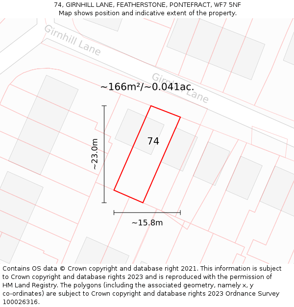 74, GIRNHILL LANE, FEATHERSTONE, PONTEFRACT, WF7 5NF: Plot and title map