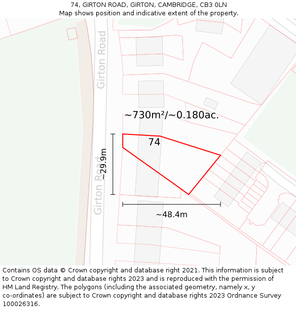 74, GIRTON ROAD, GIRTON, CAMBRIDGE, CB3 0LN: Plot and title map