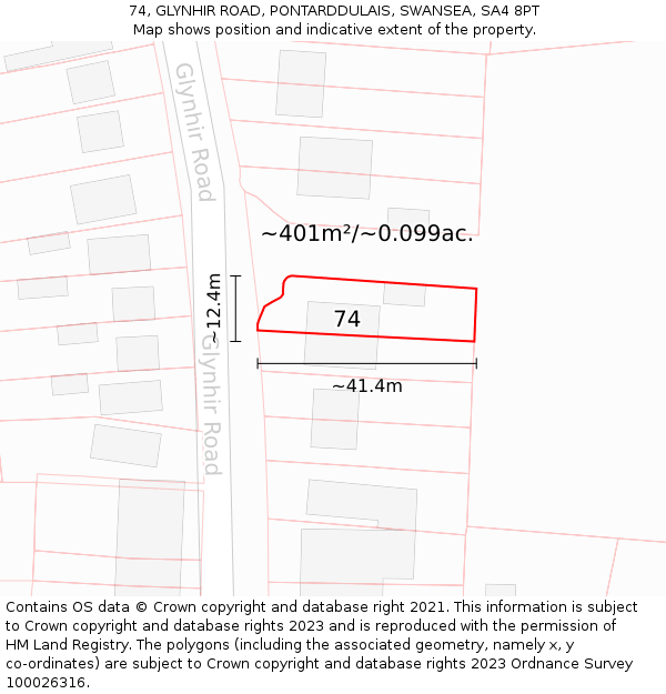 74, GLYNHIR ROAD, PONTARDDULAIS, SWANSEA, SA4 8PT: Plot and title map