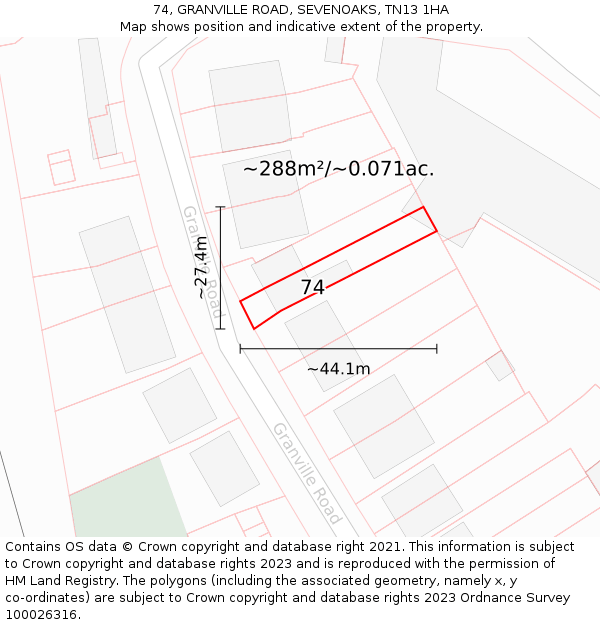 74, GRANVILLE ROAD, SEVENOAKS, TN13 1HA: Plot and title map