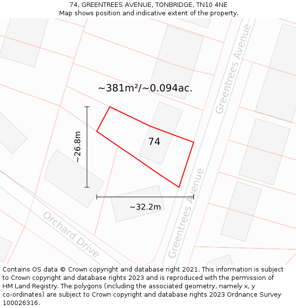 74, GREENTREES AVENUE, TONBRIDGE, TN10 4NE: Plot and title map