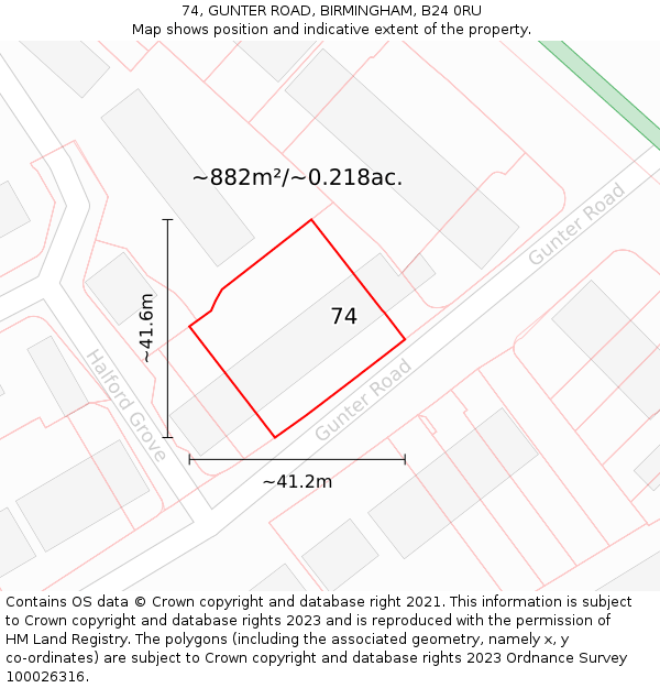 74, GUNTER ROAD, BIRMINGHAM, B24 0RU: Plot and title map