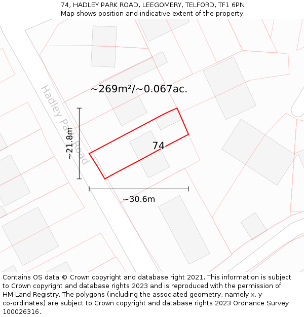 74, HADLEY PARK ROAD, LEEGOMERY, TELFORD, TF1 6PN: Plot and title map