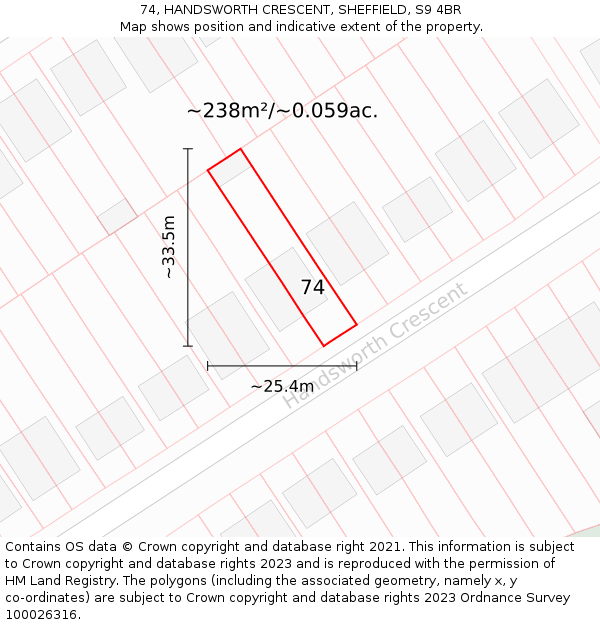 74, HANDSWORTH CRESCENT, SHEFFIELD, S9 4BR: Plot and title map