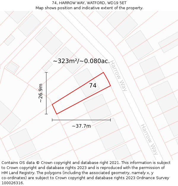 74, HARROW WAY, WATFORD, WD19 5ET: Plot and title map